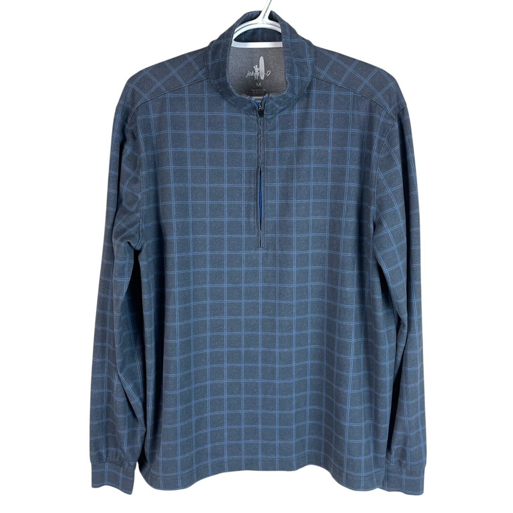 Johnnie-O Quarter Zip‎ Pullover Mens M Blue Grey Windowpane Check Performance